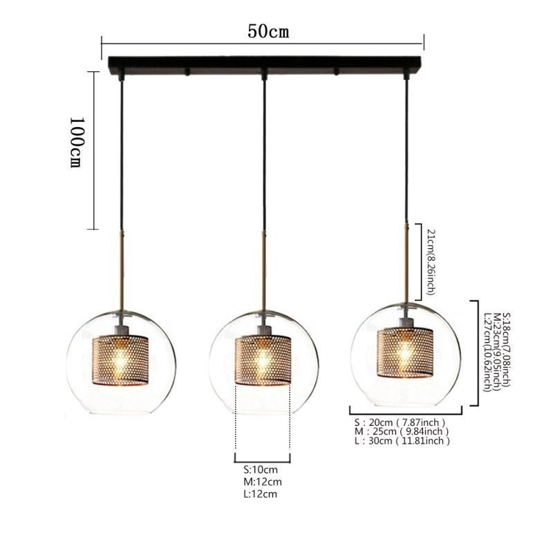 Lámpara colgante minimalista de cristal con 3 luces, lámpara de techo tipo isla