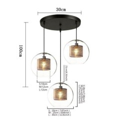Lámpara colgante minimalista de cristal con 3 luces, lámpara de techo tipo isla