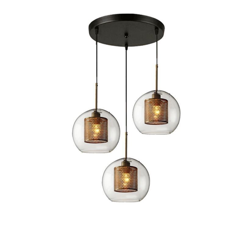 Lámpara colgante minimalista de cristal con 3 luces, lámpara de techo tipo isla