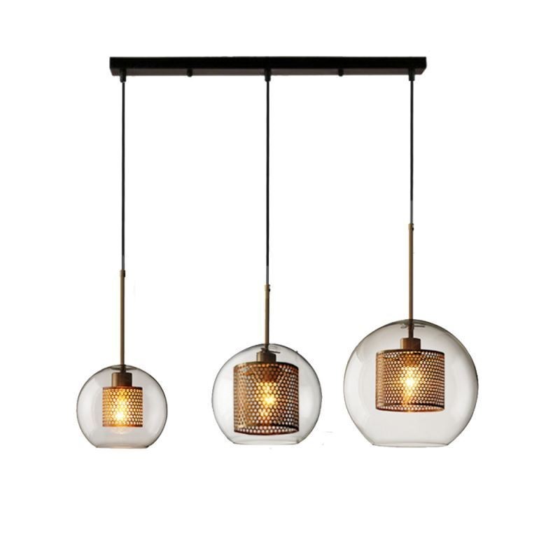 Lámpara colgante minimalista de cristal con 3 luces, lámpara de techo tipo isla