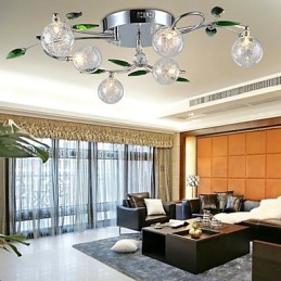 Lámpara de araña de 6 luces estilo campestre de aluminio y vidrio cromado