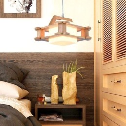 Lámpara colgante de roble de estilo nórdico con pantalla de vidrio esmerilado Cafe