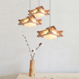 Lámpara colgante de roble de estilo nórdico con pantalla de vidrio esmerilado Cafe