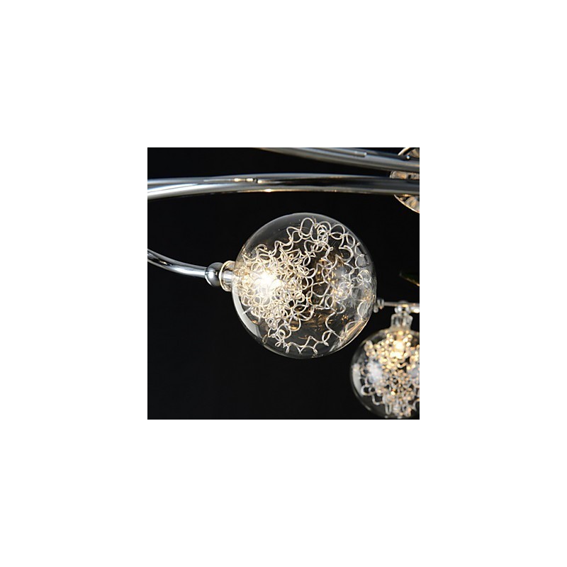 Lámpara de araña de 6 luces estilo campestre de aluminio y vidrio cromado