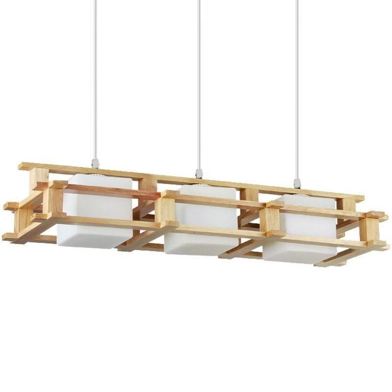 Lámpara colgante creativa de 3 luces de roble, lámpara de techo decorativa de madera para cafetería