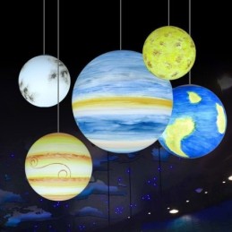 Lámpara colgante con diseño de planetas nórdicos, lámpara de araña única con planetas del sistema solar