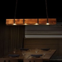 Lámpara colgante de estilo industrial rectangular de madera para techo tipo isla