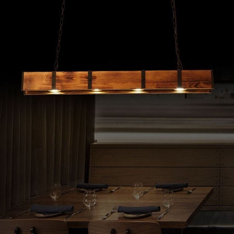 Lámpara colgante de estilo industrial rectangular de madera para techo tipo isla