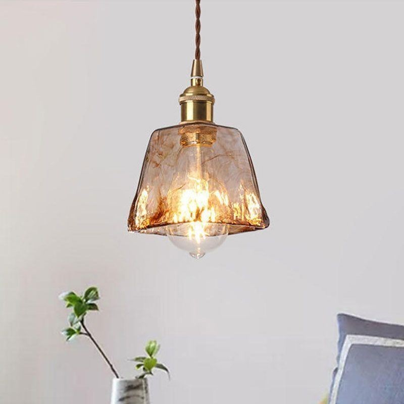Lámpara colgante de cristal única en miniatura, estilo japonés, color ámbar, iluminación decorativa.