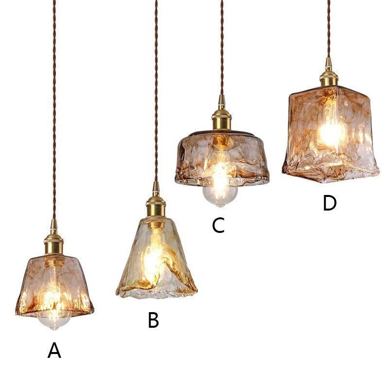 Lámpara colgante de cristal única en miniatura, estilo japonés, color ámbar, iluminación decorativa.