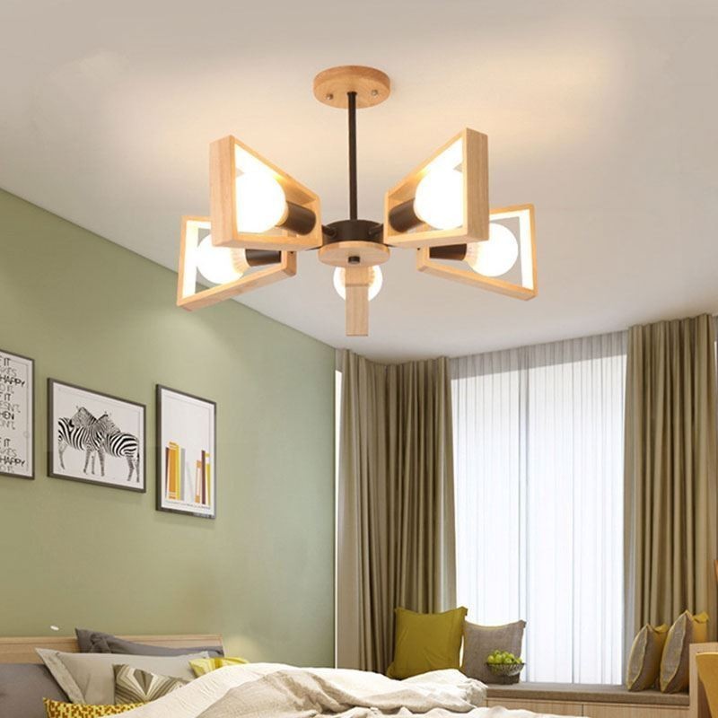 Lámpara colgante de madera elegante y moderna con forma de abanico