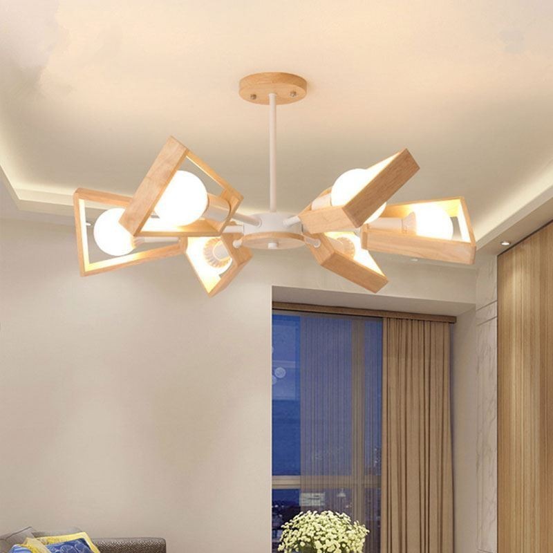 Lámpara colgante de madera elegante y moderna con forma de abanico