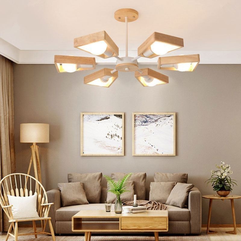 Lámpara colgante de madera elegante y moderna con forma de abanico