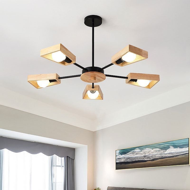 Lámpara colgante de madera elegante y moderna con forma de abanico