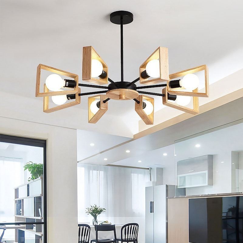 Lámpara colgante de madera elegante y moderna con forma de abanico