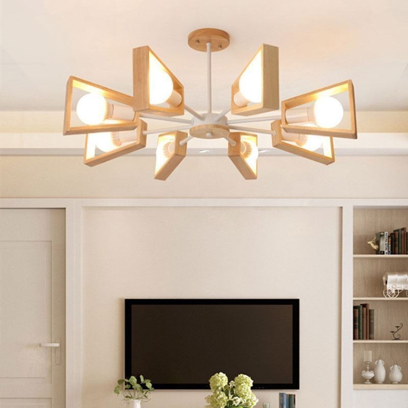 Lámpara colgante de madera elegante y moderna con forma de abanico