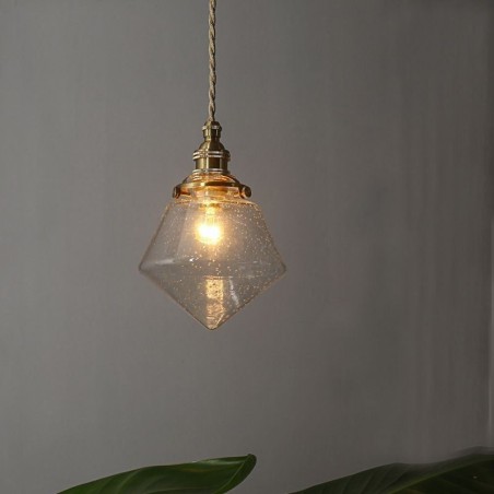 Lámpara colgante de cristal con forma de diamante de 1 luz, accesorio de iluminación de cristal con burbujas Lámpara colgante de cristal con forma de diamante de 1 luz, accesorio de iluminación de cristal con burbujas
