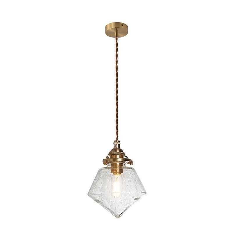 Lámpara colgante de cristal con forma de diamante de 1 luz, accesorio de iluminación de cristal con burbujas