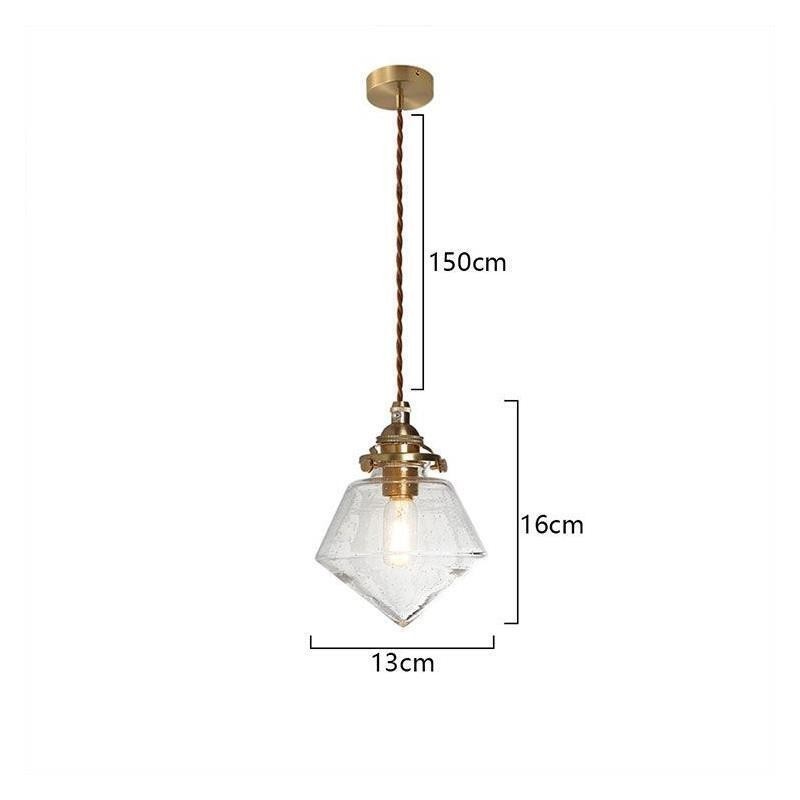 Lámpara colgante de cristal con forma de diamante de 1 luz, accesorio de iluminación de cristal con burbujas