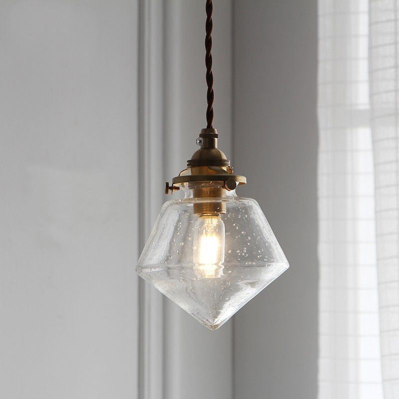 Lámpara colgante de cristal con forma de diamante de 1 luz, accesorio de iluminación de cristal con burbujas