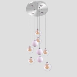Lámpara colgante de techo de cristal en racimo, níquel dorado cepillado + bola de cristal lechoso