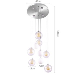 Lámpara colgante de techo de cristal en racimo, níquel dorado cepillado + bola de cristal lechoso