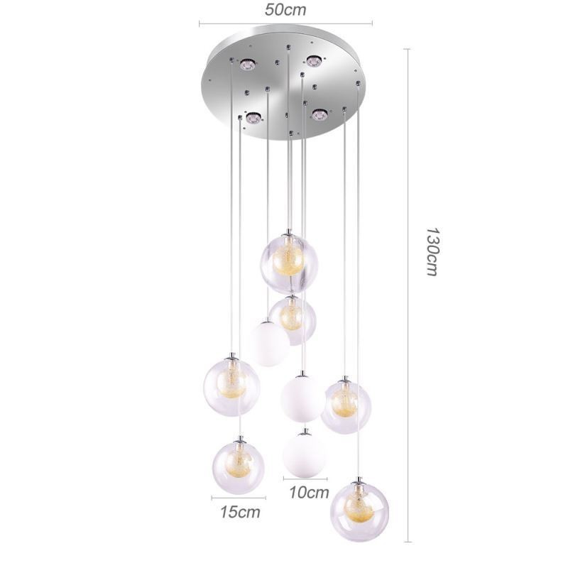 Lámpara colgante de techo de cristal en racimo, níquel dorado cepillado + bola de cristal lechoso