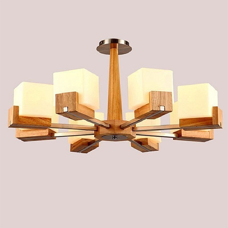 Lámpara colgante nórdica de madera con pantalla de cristal