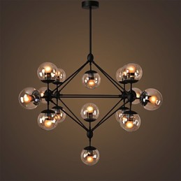 Lámpara de araña de 15 luces con bola de cristal, estilo retro, para exteriores, garaje y metal.
