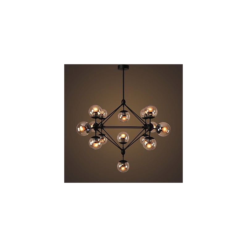 Lámpara de araña de 15 luces con bola de cristal, estilo retro, para exteriores, garaje y metal.