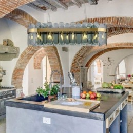 Lámpara colgante de cristal minimalista, lámpara de techo rectangular de color único, isla