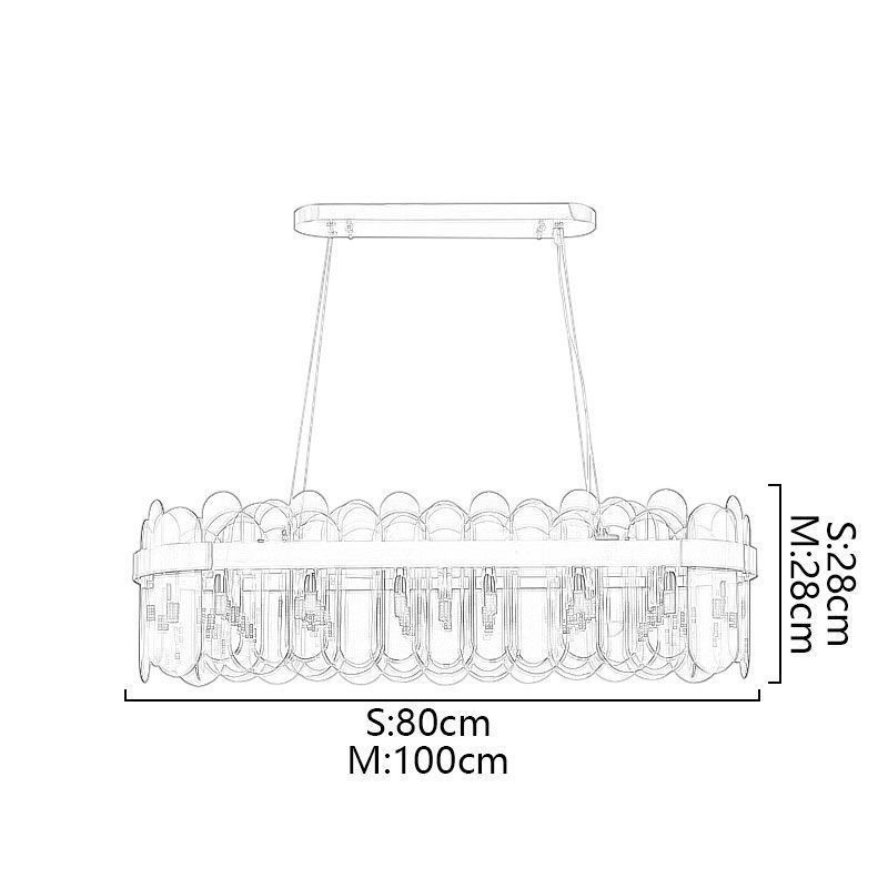 Lámpara colgante de cristal minimalista, lámpara de techo rectangular de color único, isla