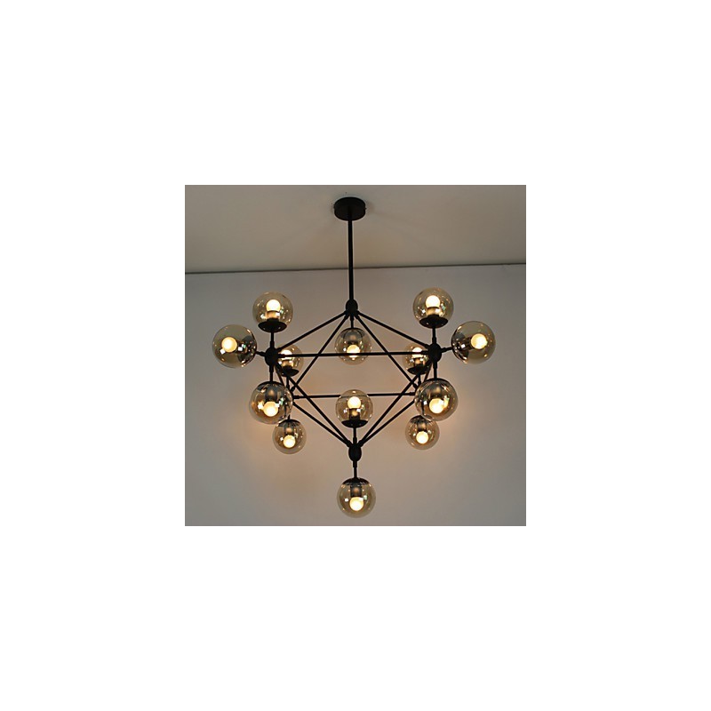 Lámpara de araña de 15 luces con bola de cristal, estilo retro, para exteriores, garaje y metal.