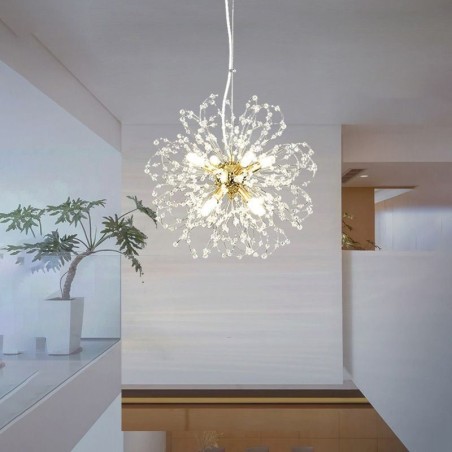 Lámpara colgante de cristal de diente de león, elegante lámpara de araña Lámpara colgante de cristal de diente de león, elegante lámpara de araña
