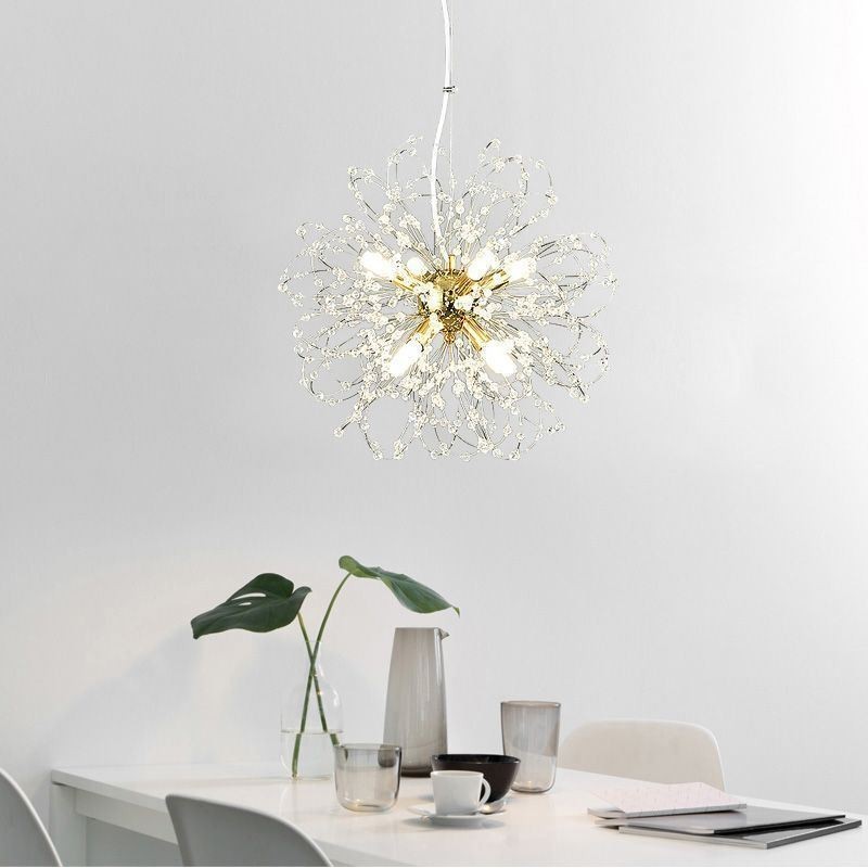 Lámpara colgante de cristal de diente de león, elegante lámpara de araña