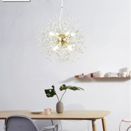 Lámpara colgante de cristal de diente de león, elegante lámpara de araña