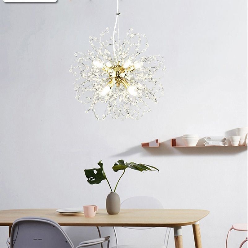Lámpara colgante de cristal de diente de león, elegante lámpara de araña