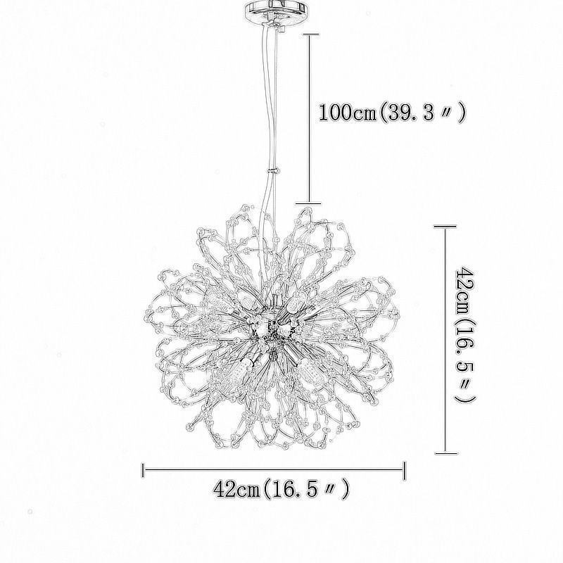 Lámpara colgante de cristal de diente de león, elegante lámpara de araña