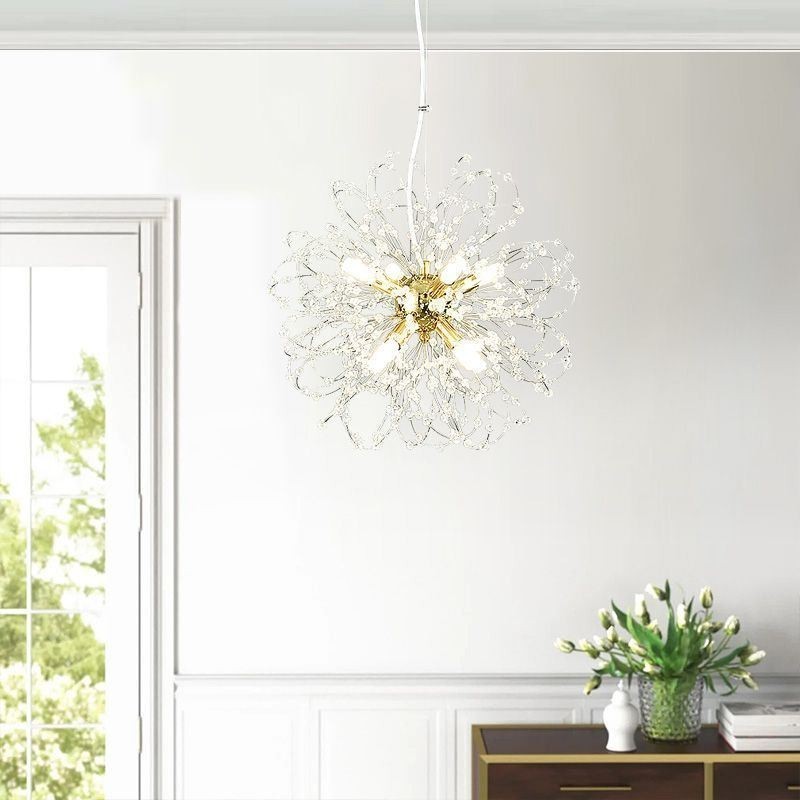 Lámpara colgante de cristal de diente de león, elegante lámpara de araña