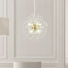 Lámpara colgante de cristal de diente de león, elegante lámpara de araña