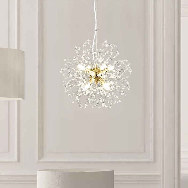 Lámpara colgante de cristal de diente de león, elegante lámpara de araña