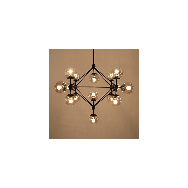 Lámpara de araña de 15 luces con bola de cristal, estilo retro, para exteriores, garaje y metal.