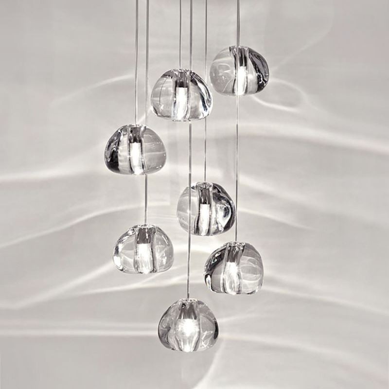 Lámpara colgante moderna de cristal en racimo, pantalla de cristal única, escalera dúplex