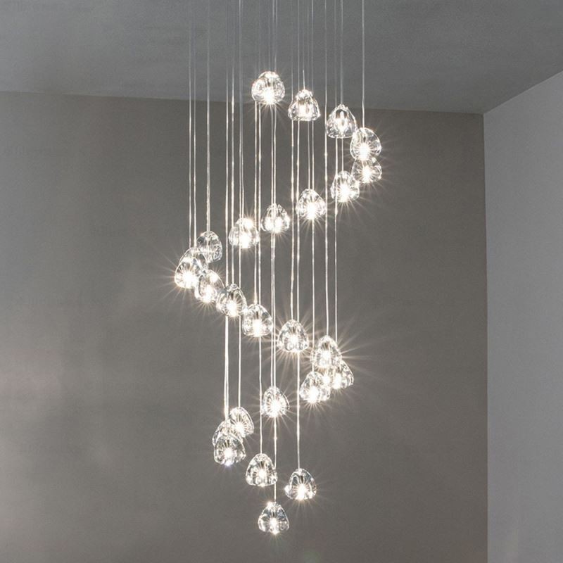 Lámpara colgante moderna de cristal en racimo, pantalla de cristal única, escalera dúplex