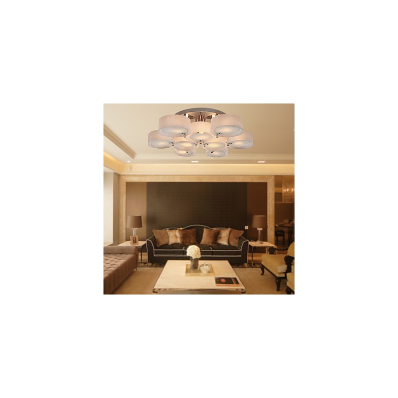 Lámpara de araña moderna contemporánea de metal cromado con montaje empotrado