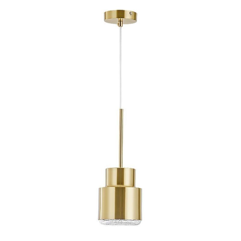 Lámpara colgante de vidrio posmoderno, lámpara cilíndrica dorada, iluminación brillante.