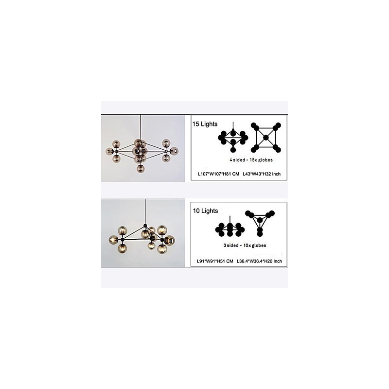 Lámpara de araña de 15 luces con bola de cristal, estilo retro, para exteriores, garaje y metal.