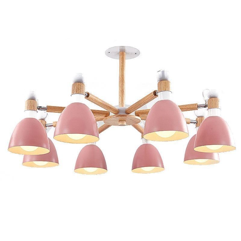 Lámpara colgante nórdica Macaron, lámpara de araña creativa de madera