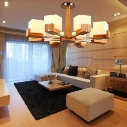 Lámpara colgante nórdica de madera con pantalla de cristal