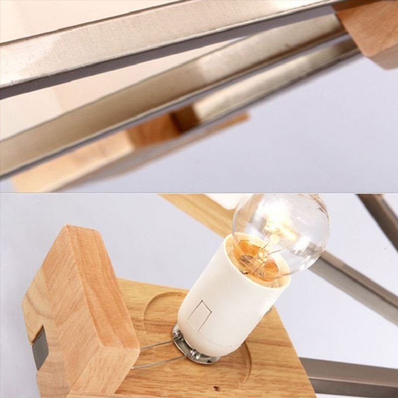 Lámpara colgante nórdica de madera con pantalla de cristal